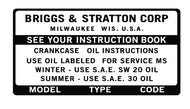 Briggs & Stratton Oil Service Decal