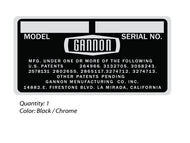 Gannon Model / Serial Number Decal