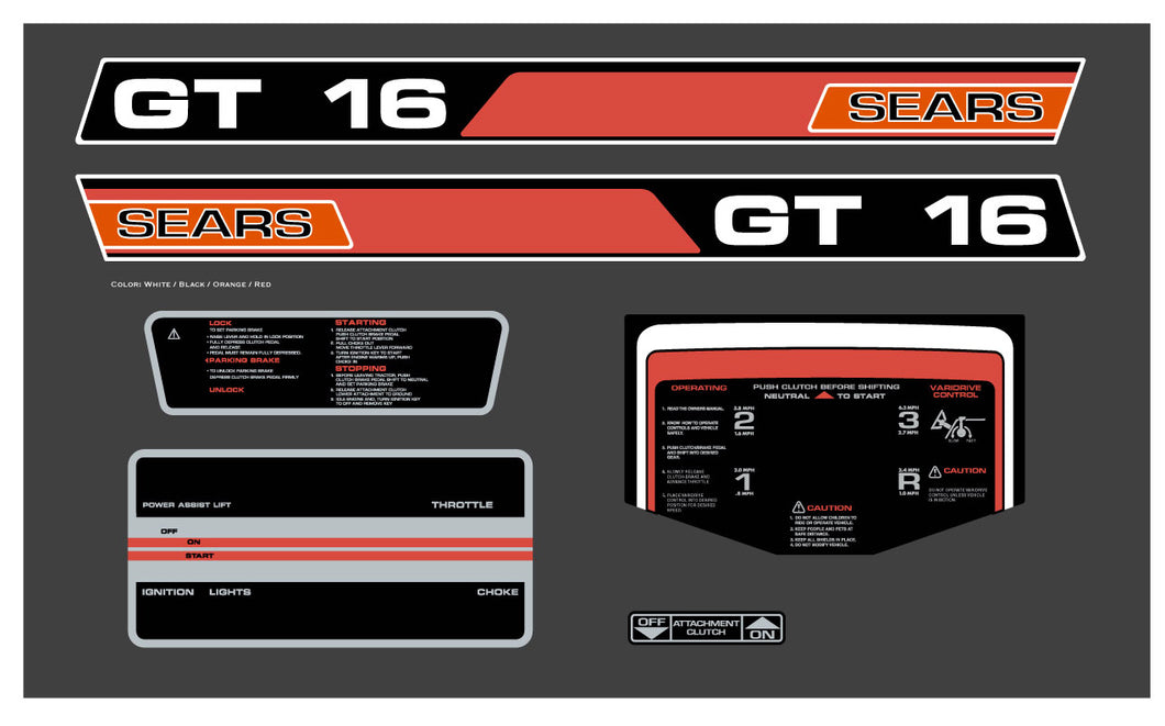 SEARS 1980 GT16 Varidrive Decal Kit