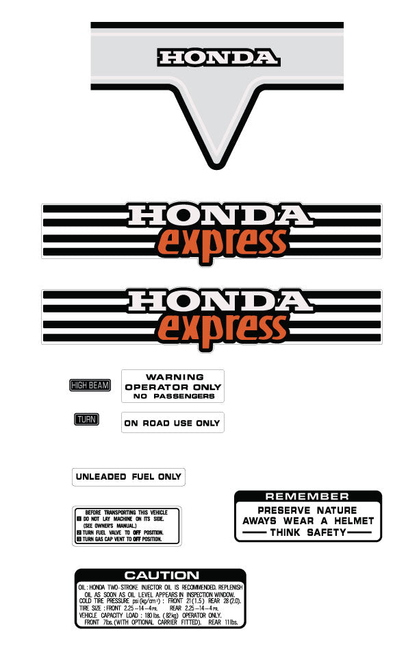 Honda (Orange) Express 1980 Decal Kit