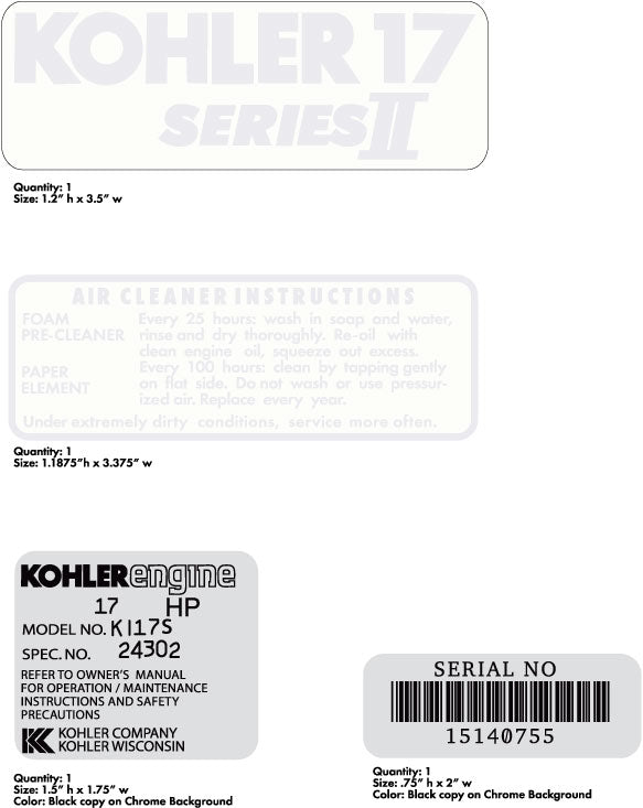 Kohler 17 Series Kit