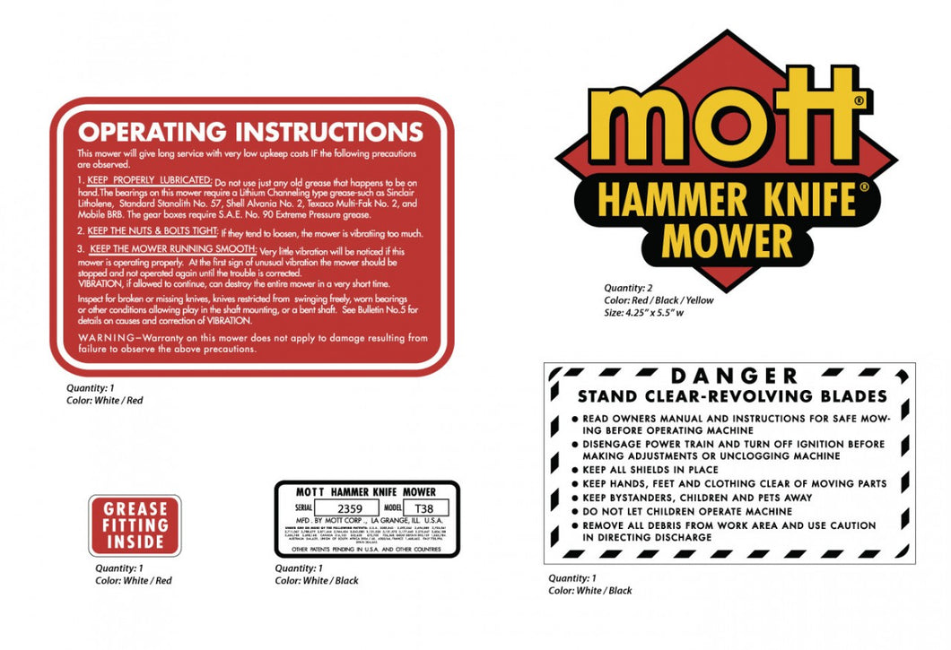 Mott Hammer Knife Lawn Tractor Decals