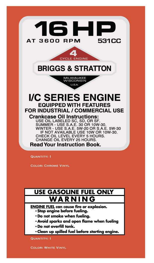 Briggs & Stratton 16HP 531cc Engine Decals