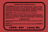 Lawn Boy Operating Instructions Decal