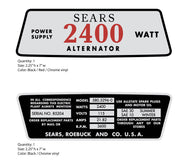 SEARS 2400 Watt Alternator Decal