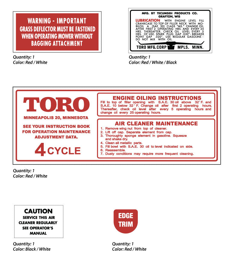 TORO 1966 Whirlwind Lawnmower Decal set