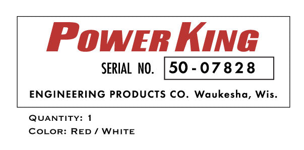 Power King Serial Number Decal
