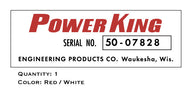 Power King Serial Number Decal
