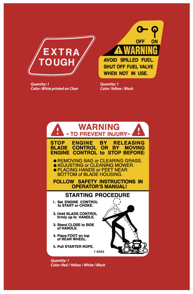 Snapper Push Mower Warning Decals