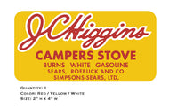 JC Higgins Campers Stove Decal