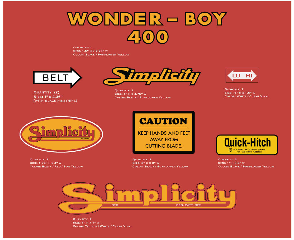 Simplicity Wonder Boy 400 Decal Kit