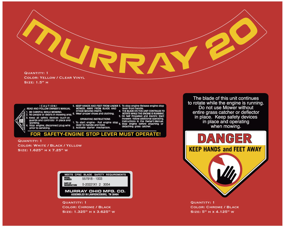 Murray 20 Lawn Mower Decals