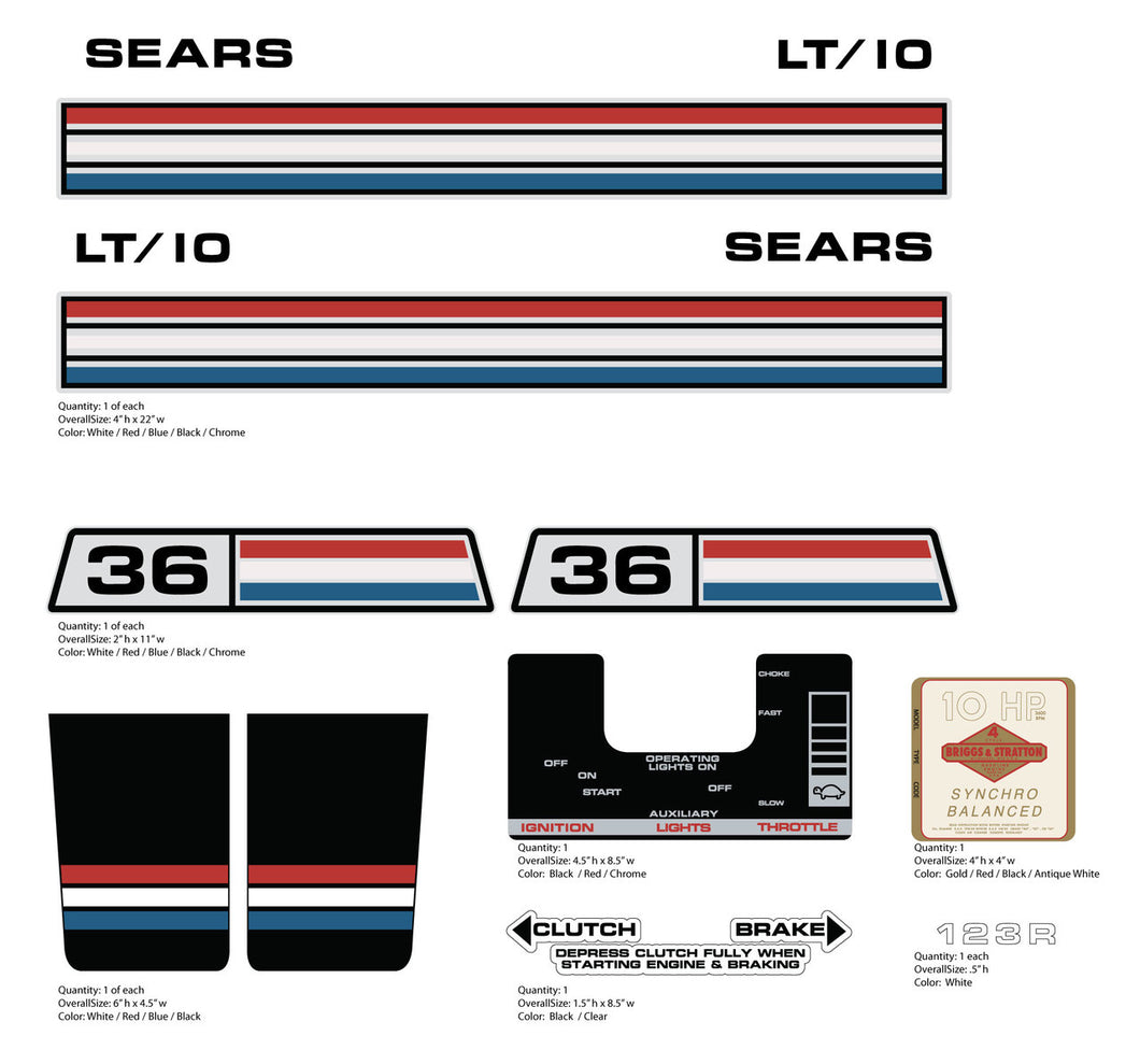 SEARS LT/10 Lawn Tractor Decal Kit