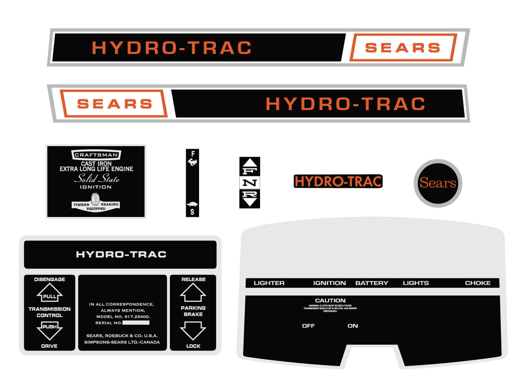 SEARS Hydro Trac Decal Kit