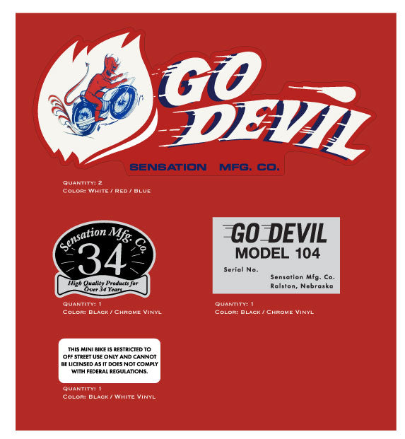 Sensation Go-Devil Mini Bike Decals (Red Edition)