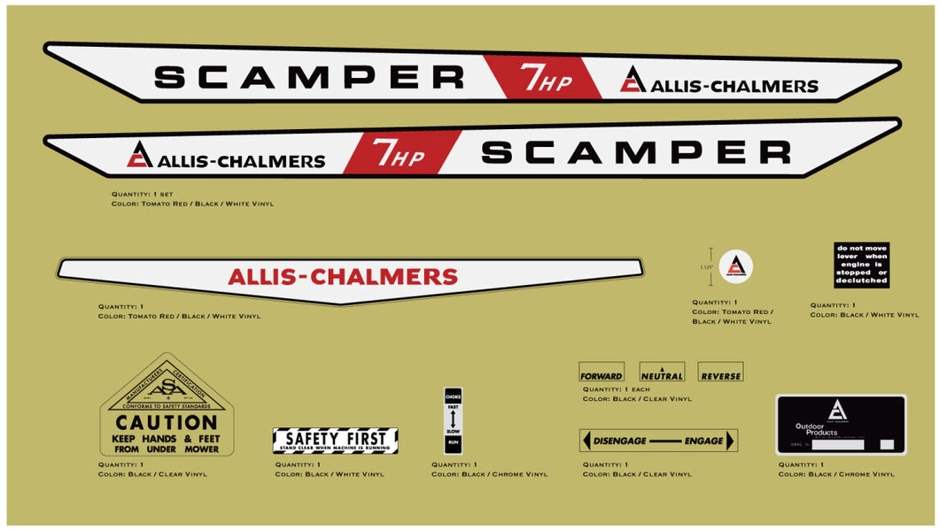 Allis Chalmers Scamper Lawn Tractor Decal Kit