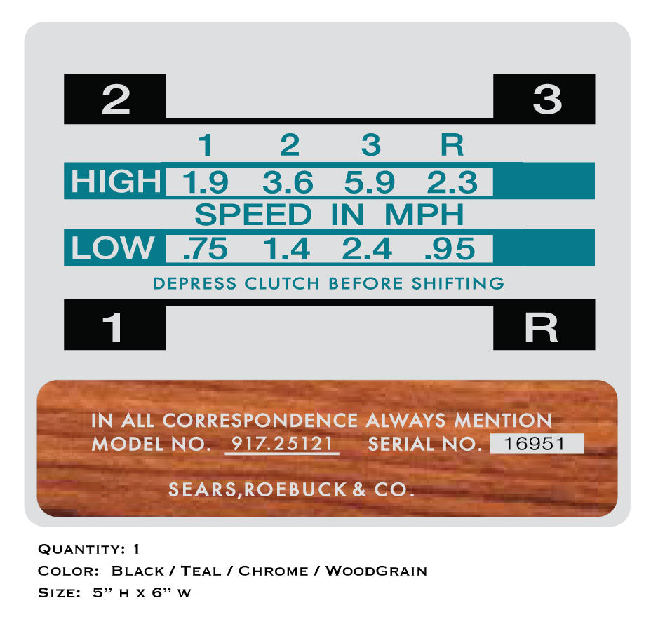 Sears SS12 Transmission Shift Decal