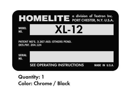Homelite XL-12 VIN Number Decal